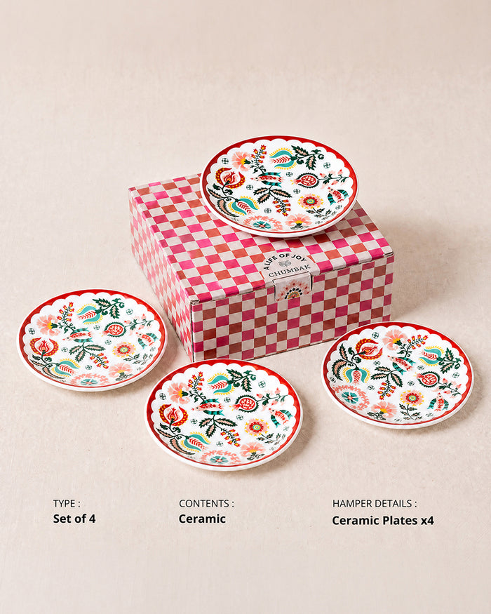 Suzani Blossom Snack Plates Gift Set of 4