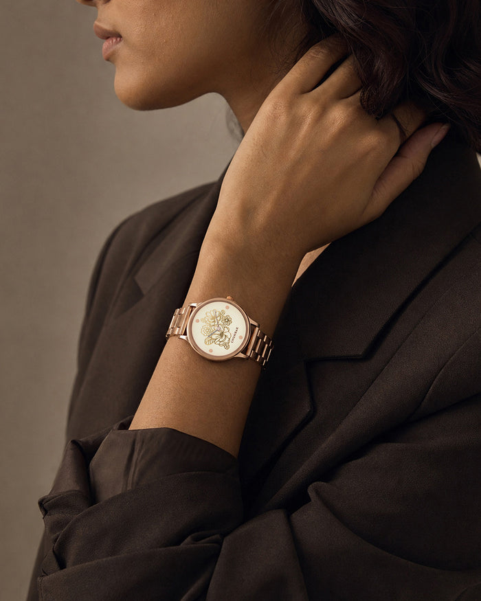 TEAL by Chumbak abstract Peacock Watch, Metal link Strap