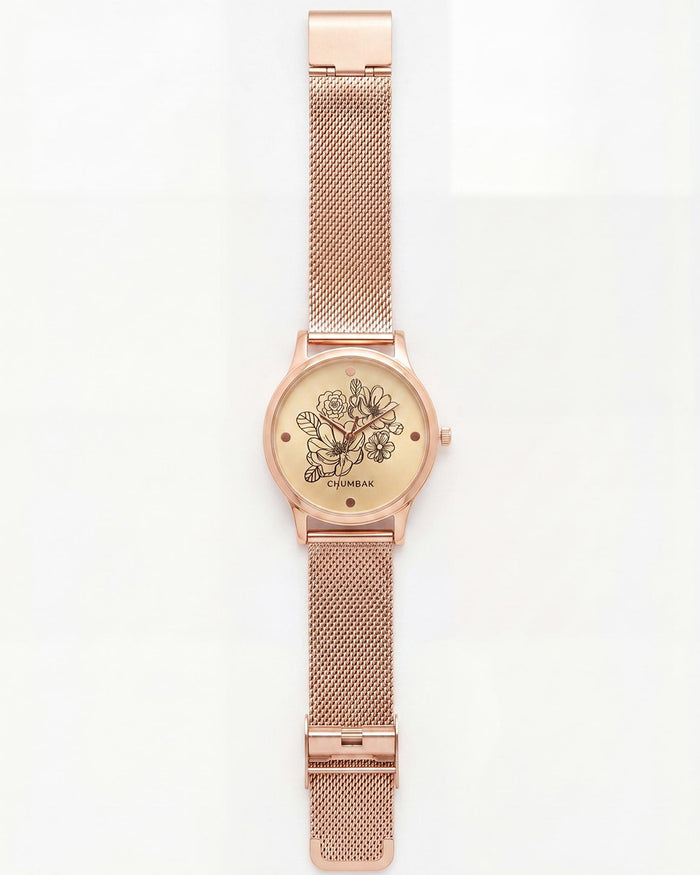 TEAL by Chumbak abstract Peacock Watch, Metal Mesh Strap