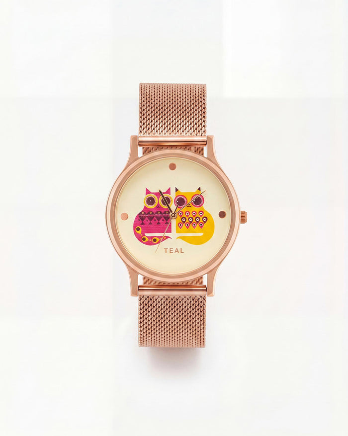 Teal by Chumbak Being Catty Watch,
Stainless Steel Mesh Strap