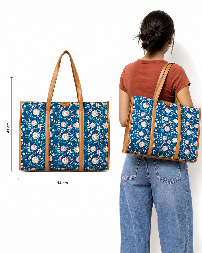 Teal by Chumbak Blue Bloom Canvas Tote