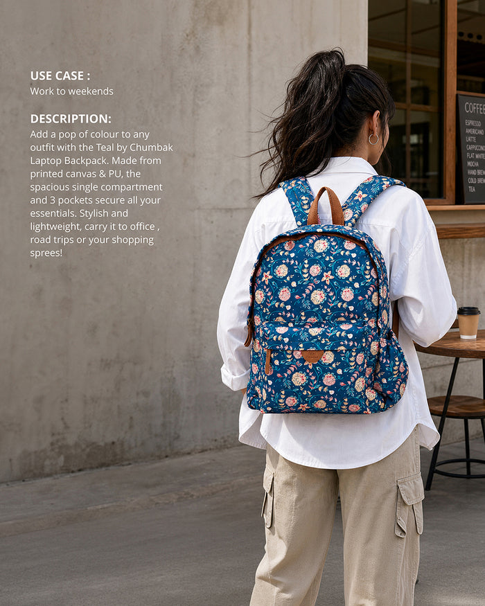 Teal by Chumbak Blue Bloom Laptop backpack