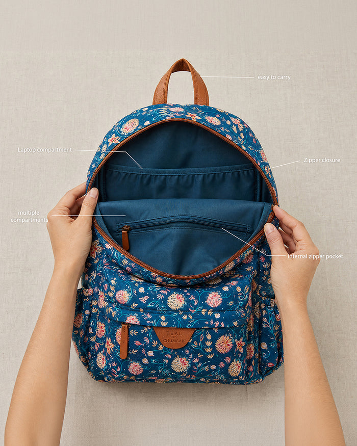 Teal by Chumbak Blue Bloom Laptop backpack