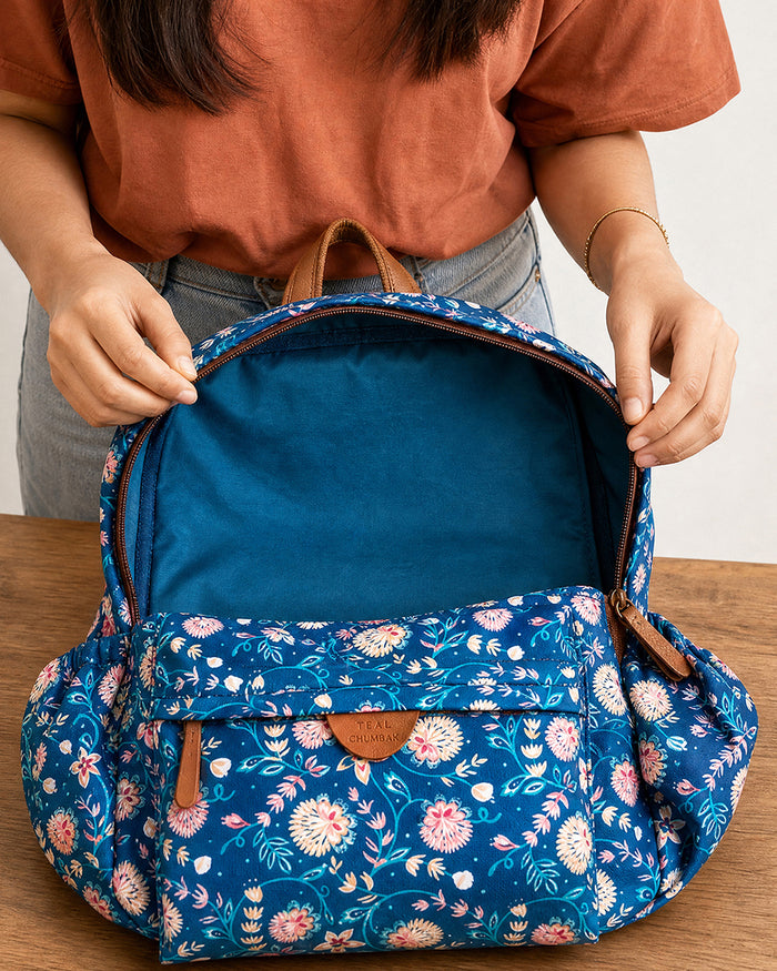 Teal by Chumbak Blue Bloom Laptop backpack