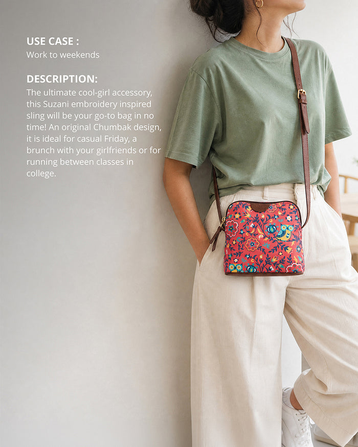 Teal By Chumbak Bukhara Blooms and Boons Sling Bag - Coral