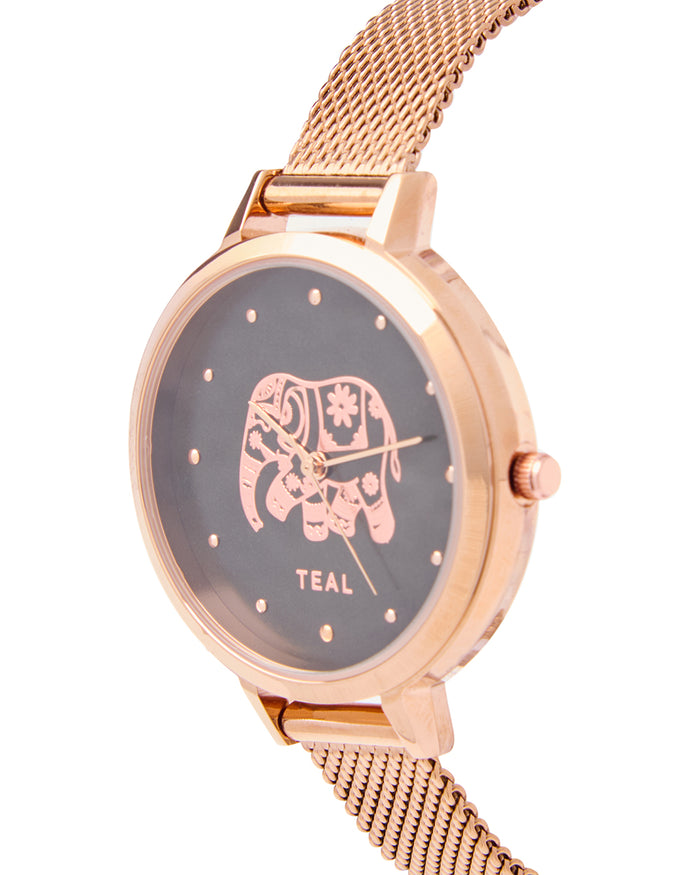 Teal by Chumbak Carnival Elephant Watch,Stainless Steel Mesh Strap