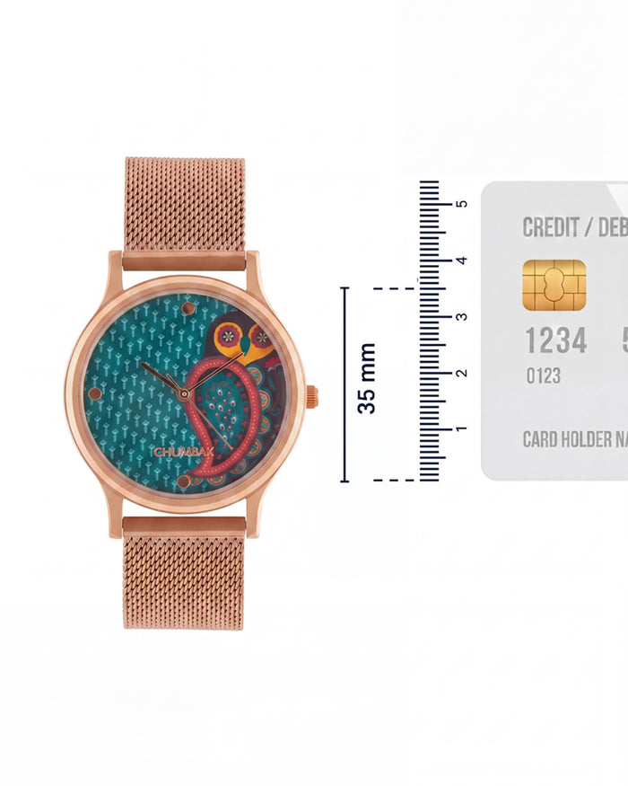 Teal by Chumbak Folk Owl Watch,Stainless Steel Mesh Strap