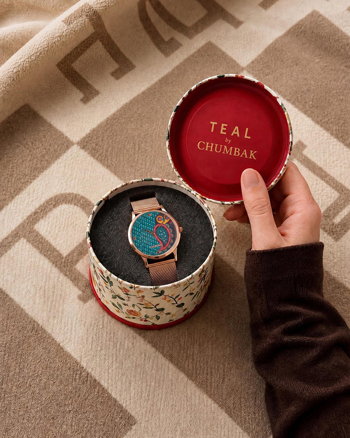 Teal by Chumbak Folk Owl Watch,Stainless Steel Mesh Strap