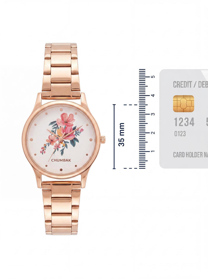 TEAL by Chumbak Jungle Flowers Watch, Metal link Strap
