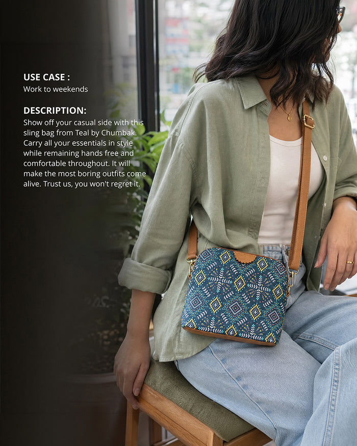 Teal by Chumbak Mexico Aztec Sling Bag