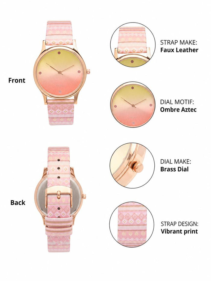 TEAL by Chumbak Ombre Aztec Watch-Peach
