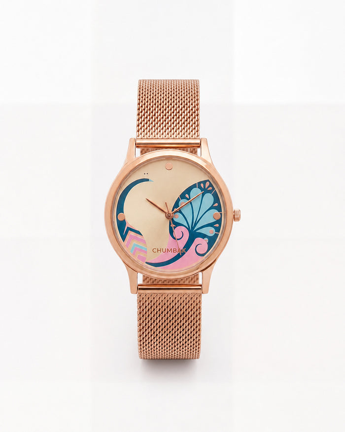 Teal By Chumbak |  Urban feathers Watch - Metal Mesh Strap