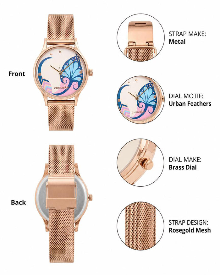 Teal By Chumbak |  Urban feathers Watch - Metal Mesh Strap