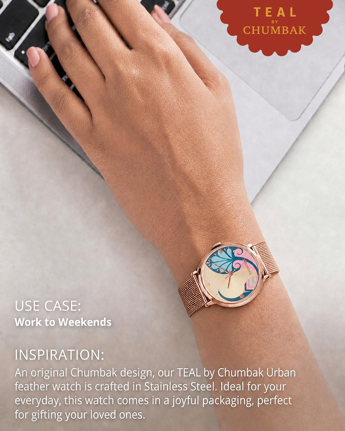 Teal By Chumbak |  Urban feathers Watch - Metal Mesh Strap