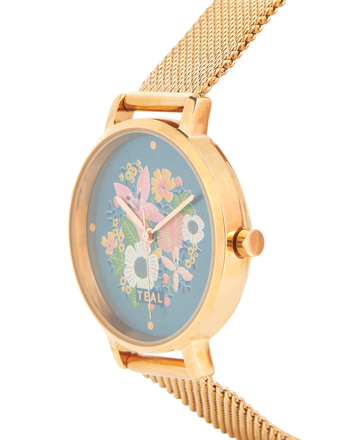 Teal by Chumbak Wildflower Watch Metal | Mesh Strap - Rose Gold