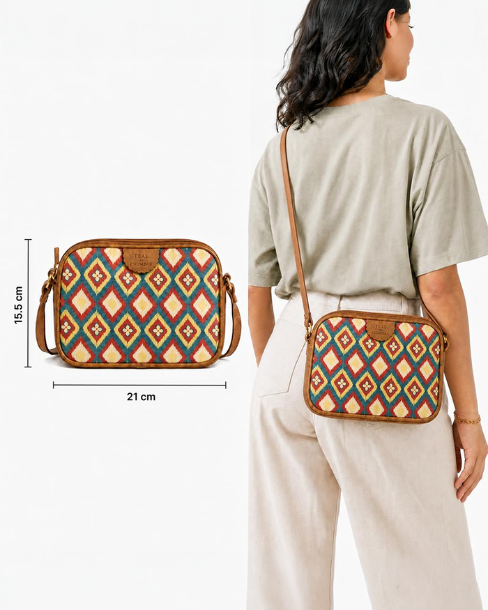 TealByChumbak Ikkat Glow Sling Bag