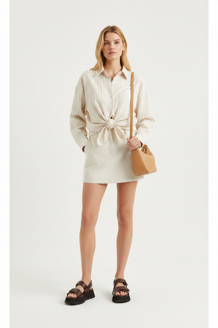 The Frankie Shop Isle Oatmeal Linen Mini Skirt