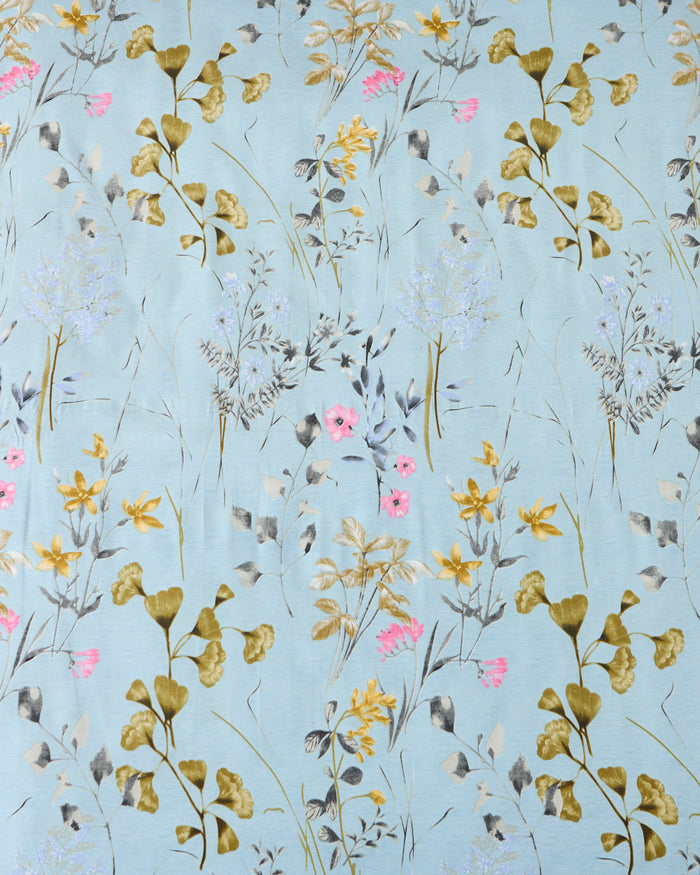 Tiny Bloom, Sky Blue -  Queen Size Bedsheet Polycotton