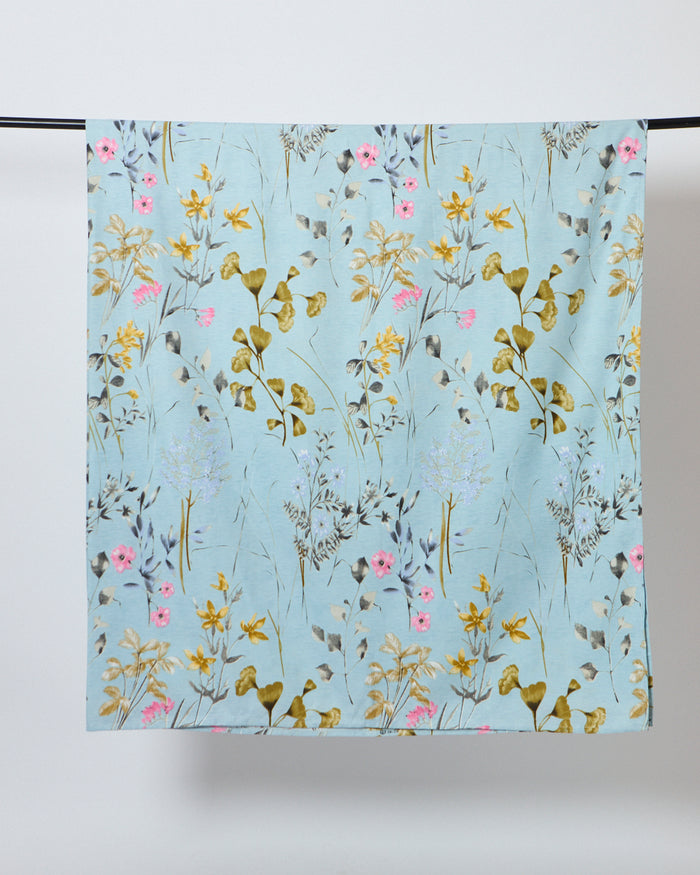 Tiny Bloom, Sky Blue -  Queen Size Bedsheet Polycotton