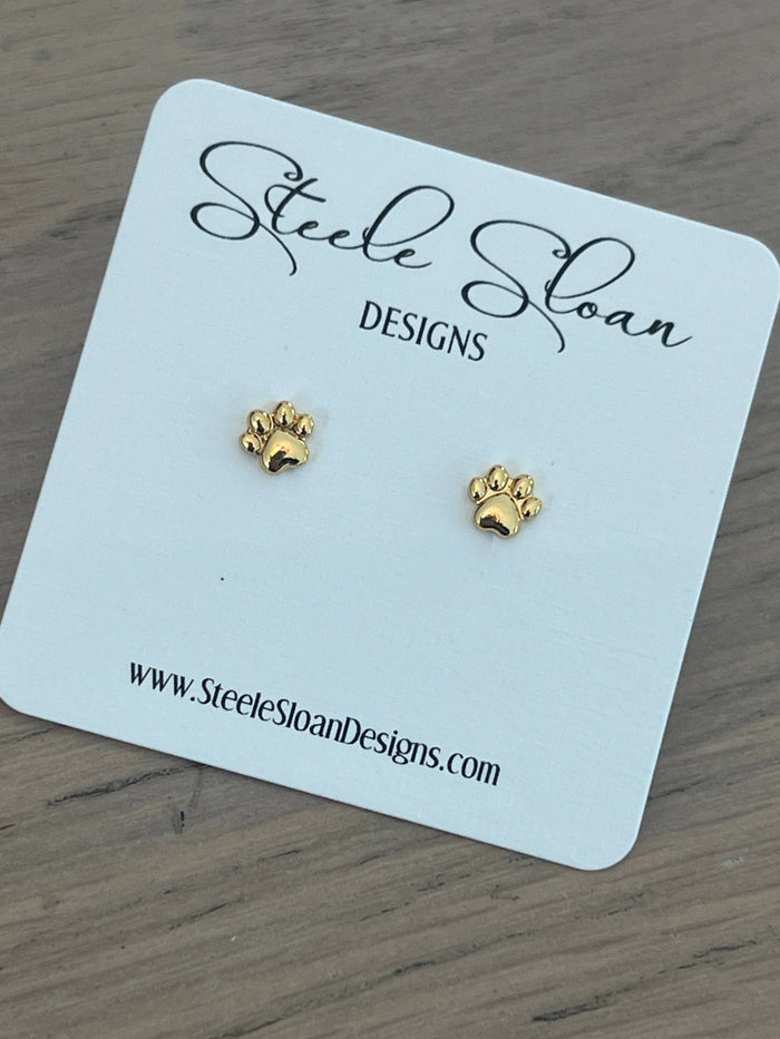 Tiny Paw Gold Stud Earrings
