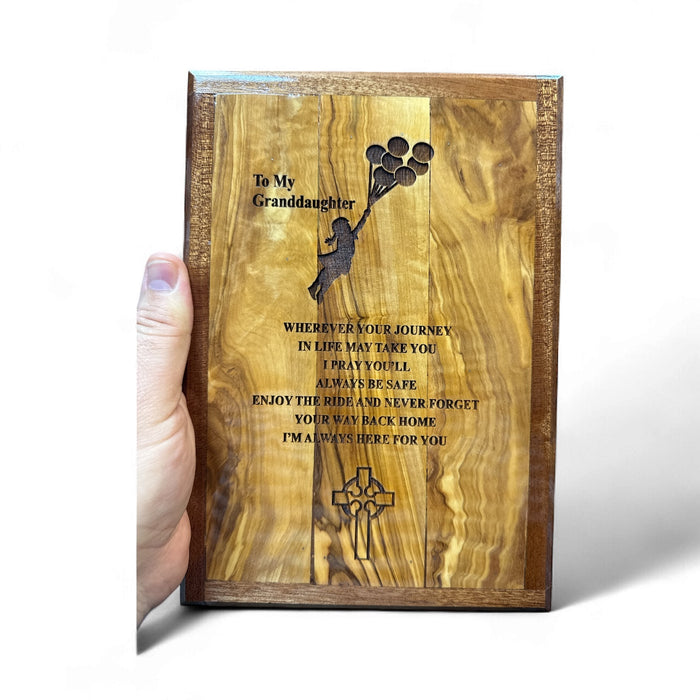 To My Granddaughter – Hand-Carved Olive Wood Plaque