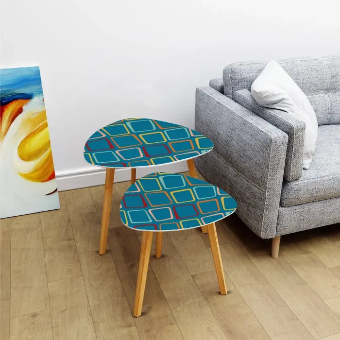 Triangle 50s Retro Tripod Nesting Table Set Blue Geometric - One Size - retro nesting tables