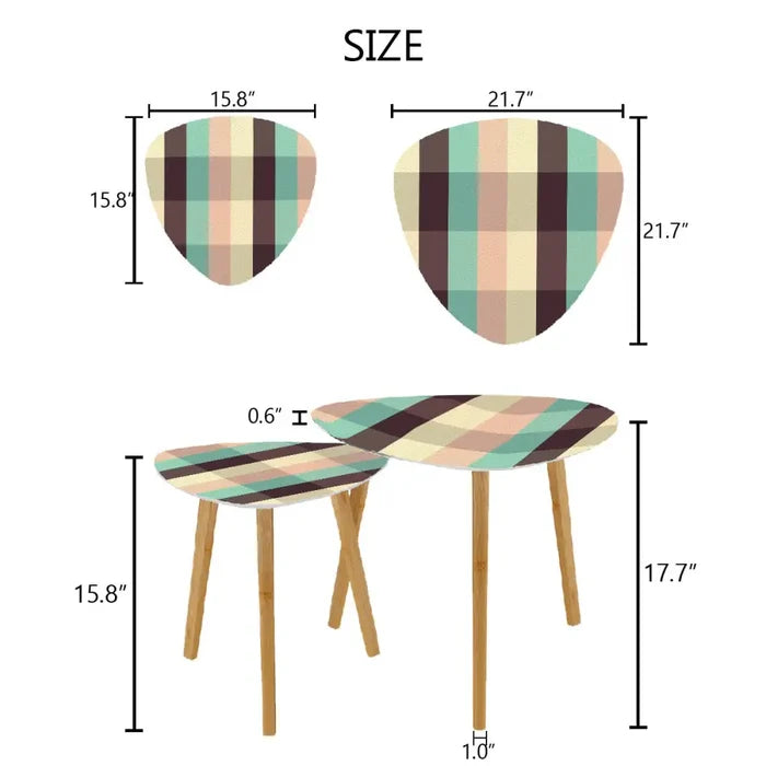 Triangle 60s Retro Tripod Nesting Table Set Plaid Pattern - retro nesting tables
