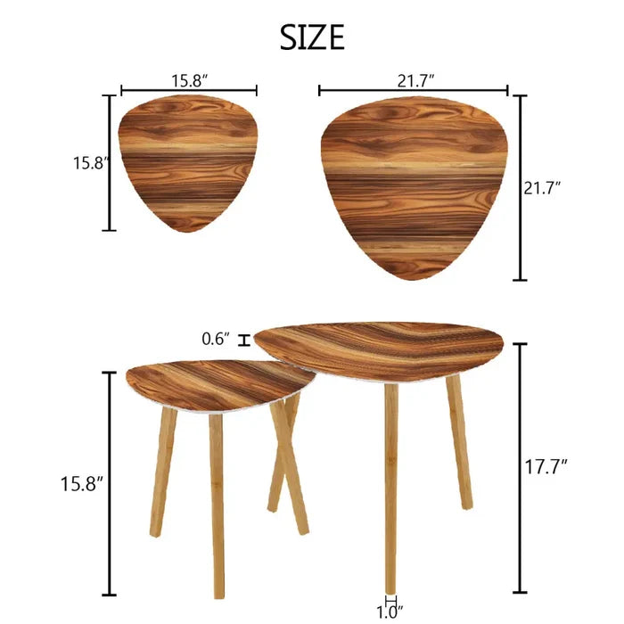 Triangle 60s Retro Tripod Nesting Table Set Teak Print - One Size - retro nesting tables