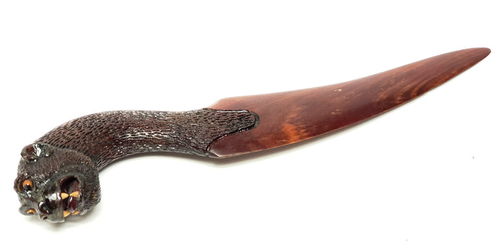 Unusual Wood Carved Paper Knife, Mythical Figural Primate - Ape Head
