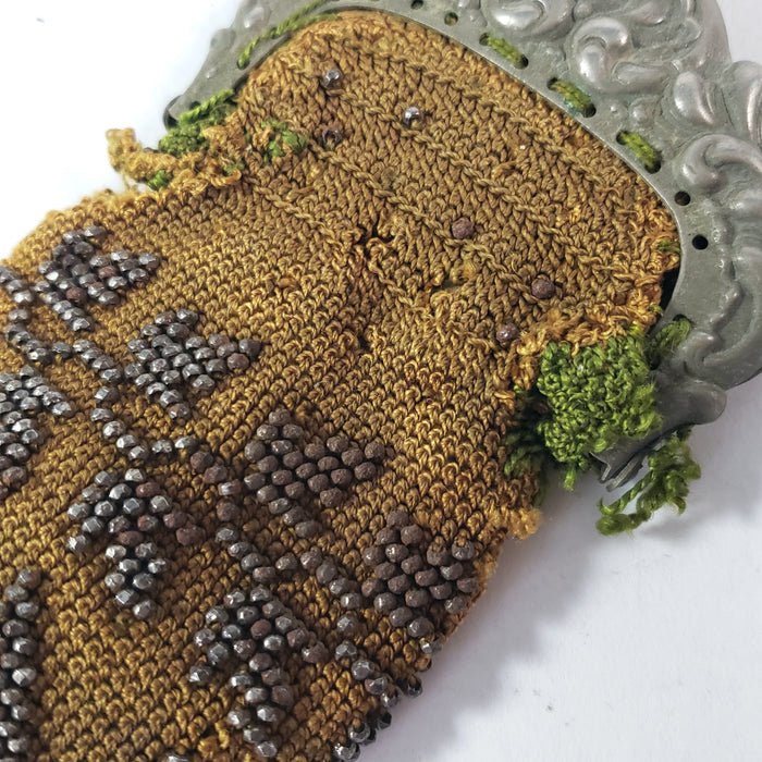 Victorian Beaded Coin Purse Chatelaine Clip and Chain Ornate Framework