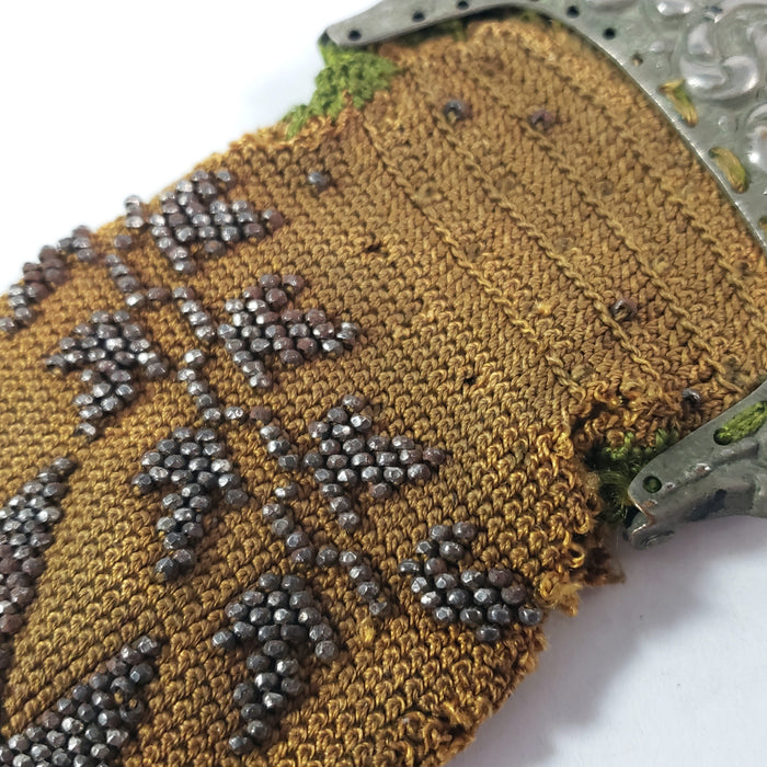Victorian Beaded Coin Purse Chatelaine Clip and Chain Ornate Framework
