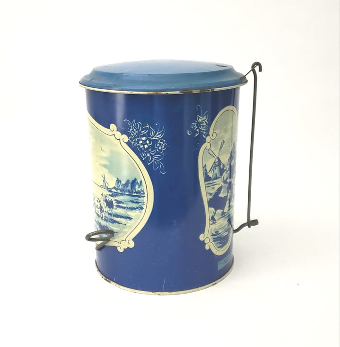 Vintage Litho Tin Toy "Step On Can"  Blue White Dutch Scene by Wolverine Supply