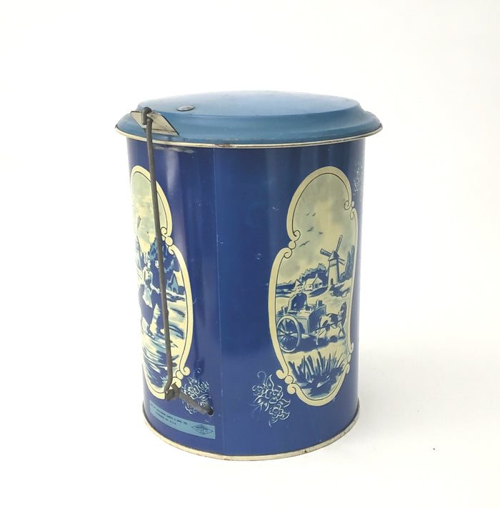 Vintage Litho Tin Toy "Step On Can"  Blue White Dutch Scene by Wolverine Supply