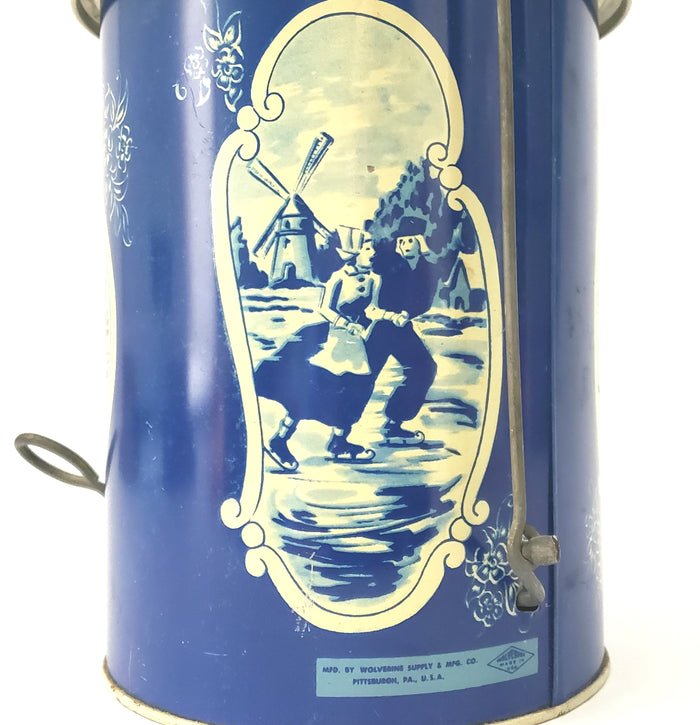 Vintage Litho Tin Toy "Step On Can"  Blue White Dutch Scene by Wolverine Supply
