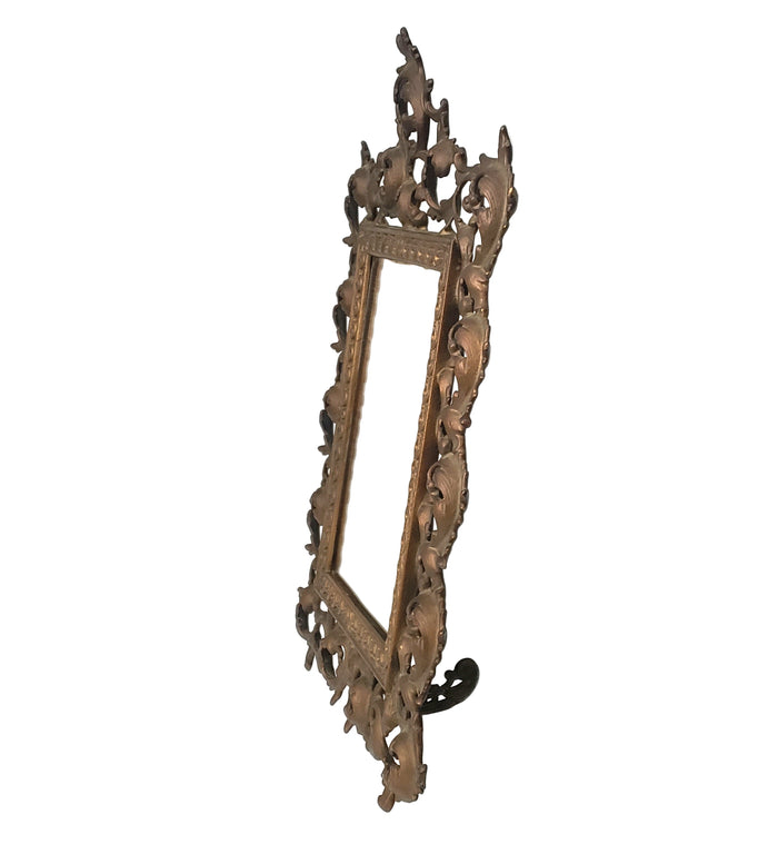 Vintage Ornate Metal Table-Top Vanity Mirror Fold Over Back Stand 16" Rococo Flair