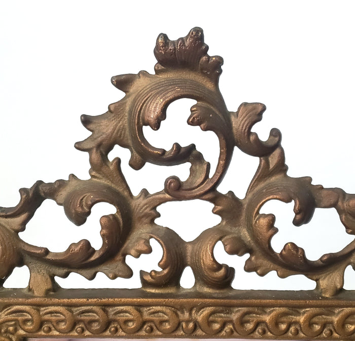 Vintage Ornate Metal Table-Top Vanity Mirror Fold Over Back Stand 16" Rococo Flair