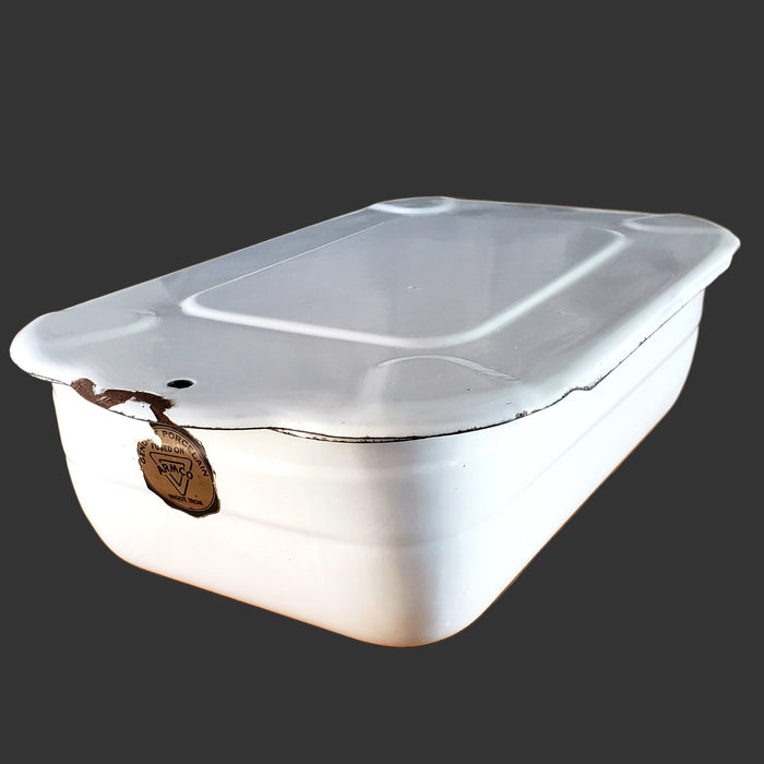 Vintage White Enamelware Steel Storage Bin with Lid by ARMCO Ingot Iron Middletown, Ohio