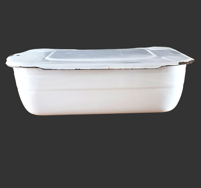 Vintage White Enamelware Steel Storage Bin with Lid by ARMCO Ingot Iron Middletown, Ohio