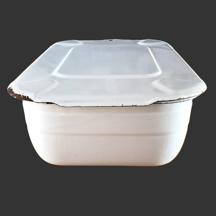 Vintage White Enamelware Steel Storage Bin with Lid by ARMCO Ingot Iron Middletown, Ohio