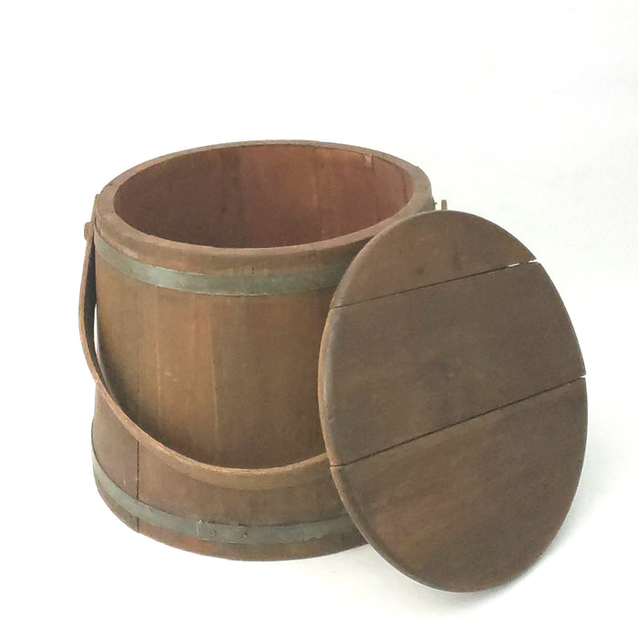 Vintage Wooden Firkin Sugar Bucket with Lid and Bail Handle