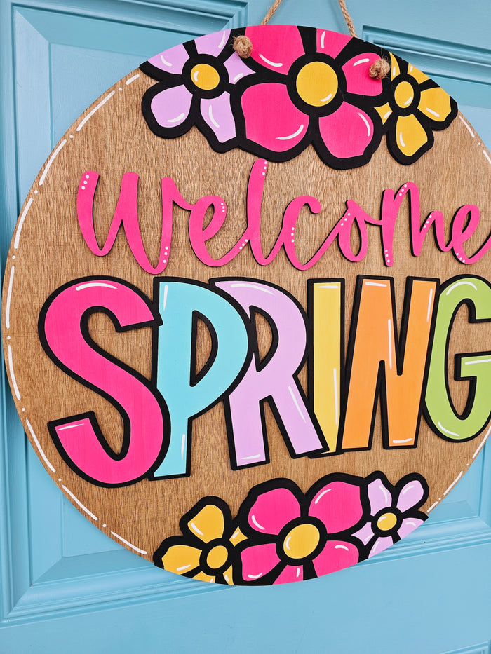 Welcome Spring Flowers Door Hanger
