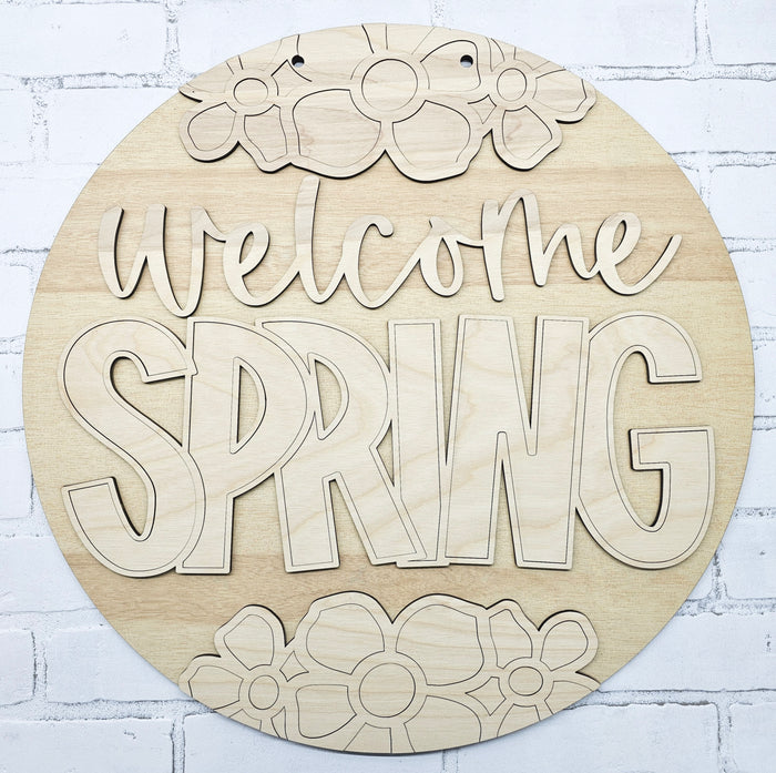 Welcome Spring Flowers Door Hanger
