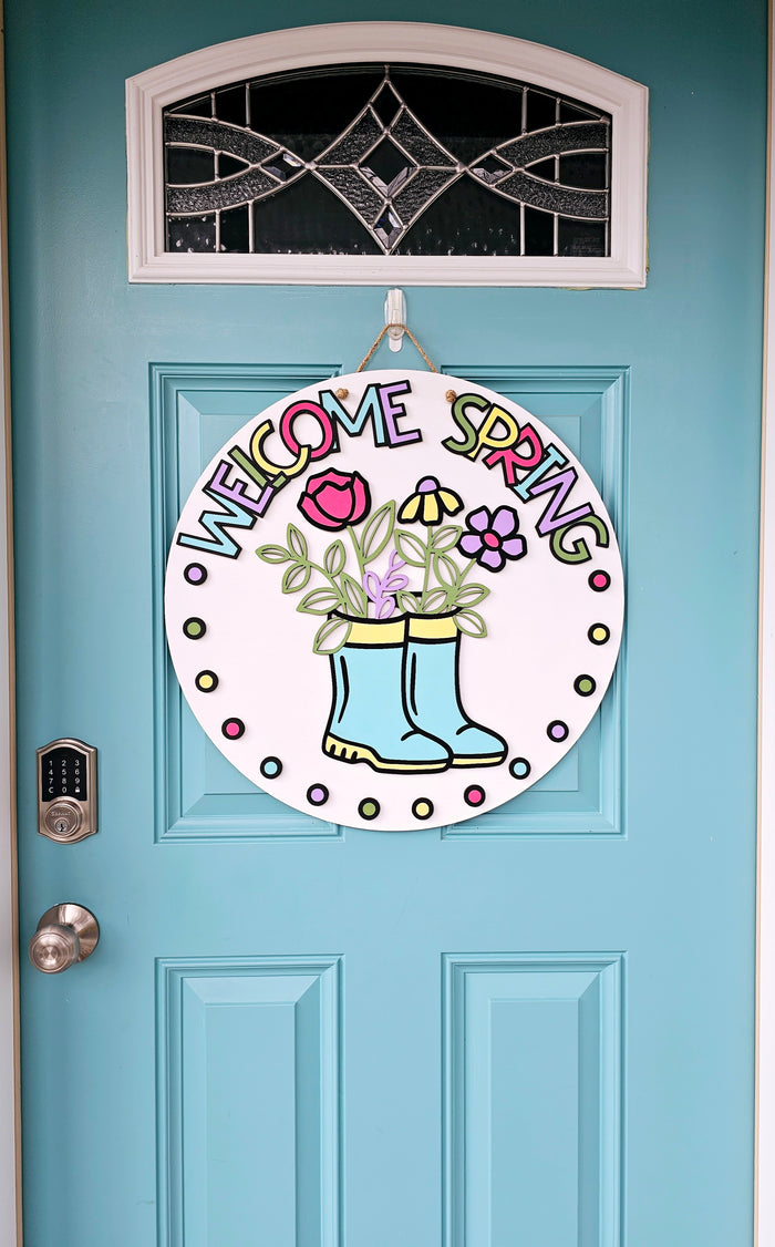 Welcome Spring Polka Dots Rainboot Door Hanger-wholesale