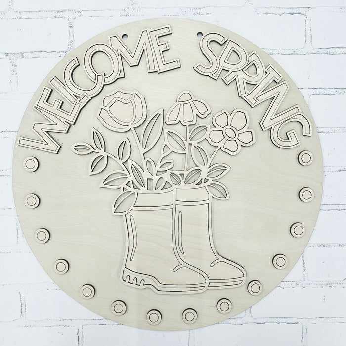 Welcome Spring Polka Dots Rainboot Door Hanger-wholesale