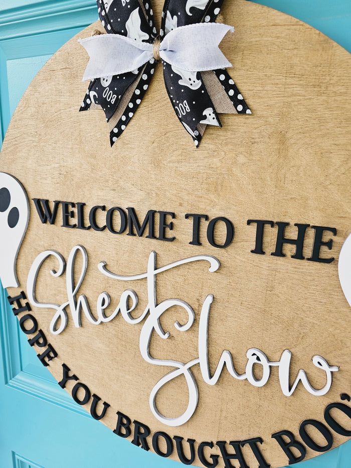 Welcome to the sheetshow Hope you brought boo's Door Hanger-wholesale