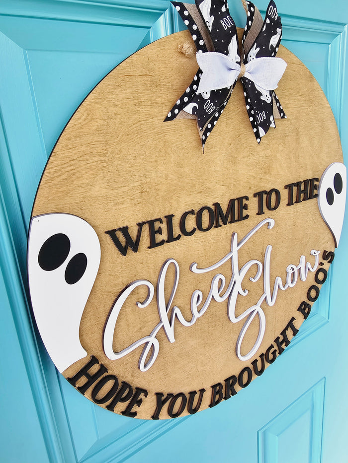 Welcome to the sheetshow Hope you brought boo's Door Hanger-wholesale