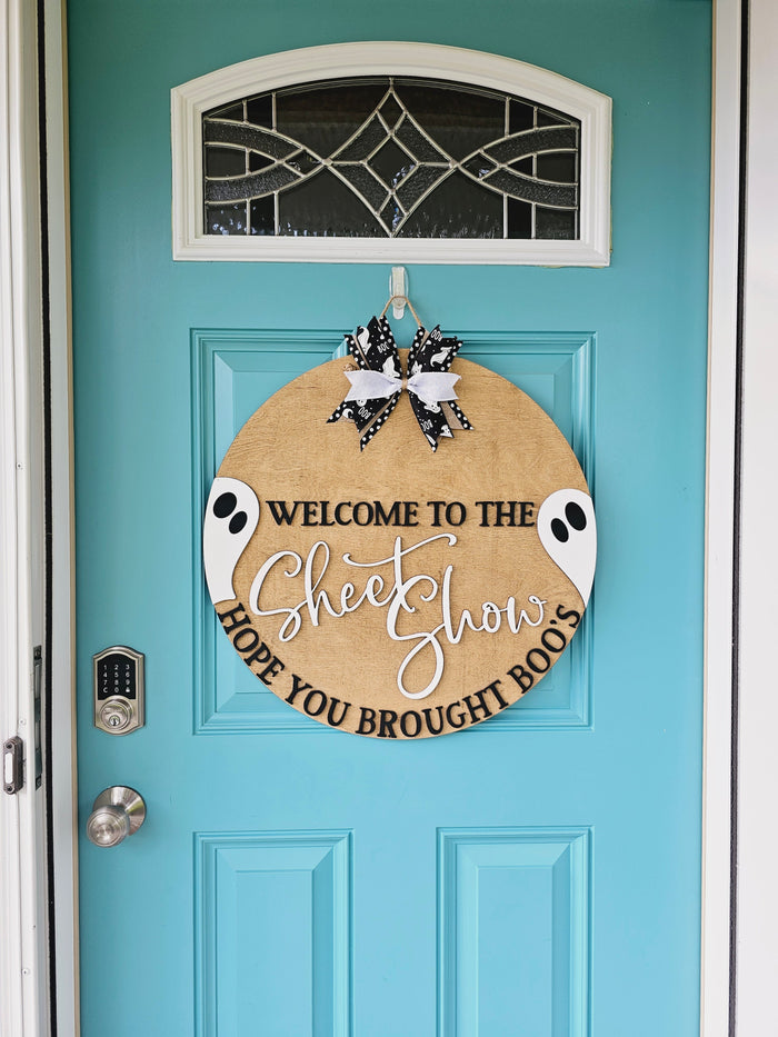Welcome to the sheetshow Hope you brought boo's Door Hanger-wholesale