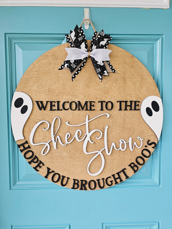 Welcome to the sheetshow Hope you brought boo's Door Hanger-wholesale