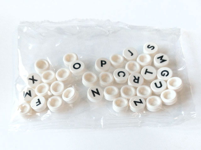 White Tile, Round 1 x 1, Alphabet Letters, 36 in Bag (Multipack)